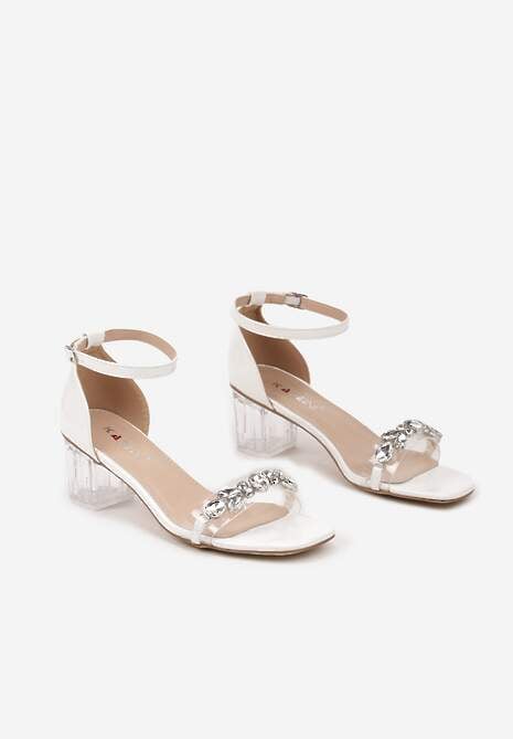 Białe Sandały na Przezroczystym Słupku z Cyrkoniami Marielis