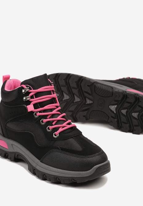 Czarno-Fuksjowe Buty Trekkingowe Trapery Vices Ozdobione Geometrycznym Motywem Anarisse