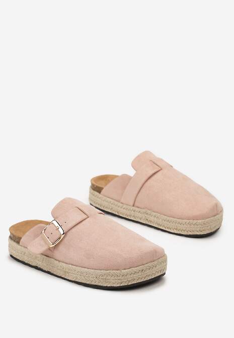 Różowe Klapki Mule z Szeroką Cholewką i Plecioną Podeszwą Ilinna