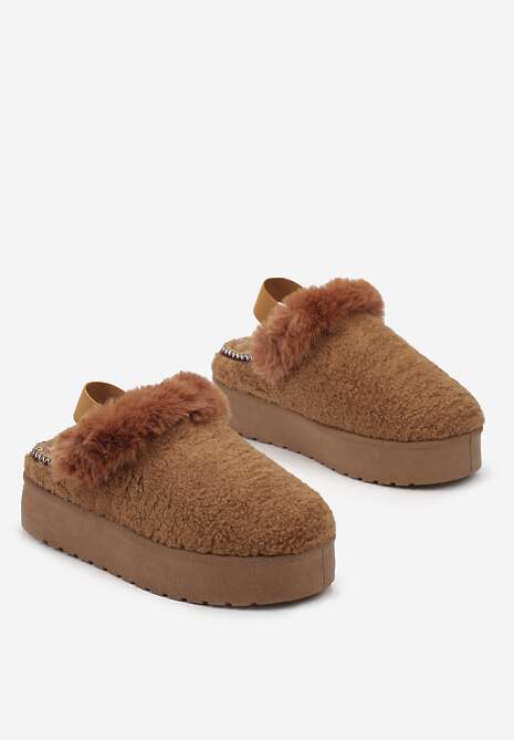 Brązowe Futerkowe Śniegowce na Grubej Podeszwie z Gumką na Pięcie Sosena