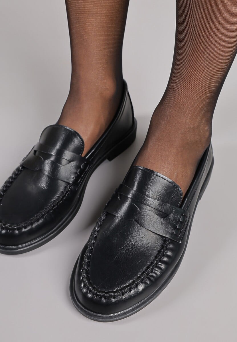 Czarne Mokasyny Vices z Marszczeniem i Wkładką ze Skóry Naturalnej Mestia