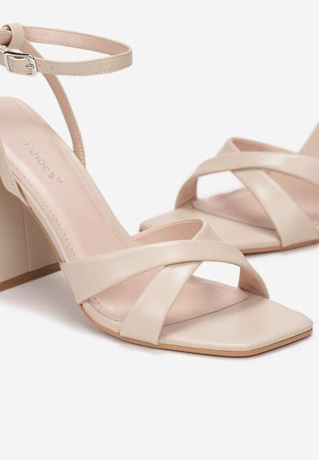 Beżowe Sandały z Kwadratowym Noskiem na Słupku Tanvi