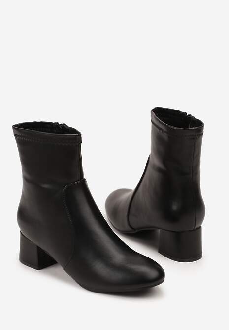 Czarne Botki Vices z Imitacji Skóry na Słupku Ozdobione Przeszyciem Ariske