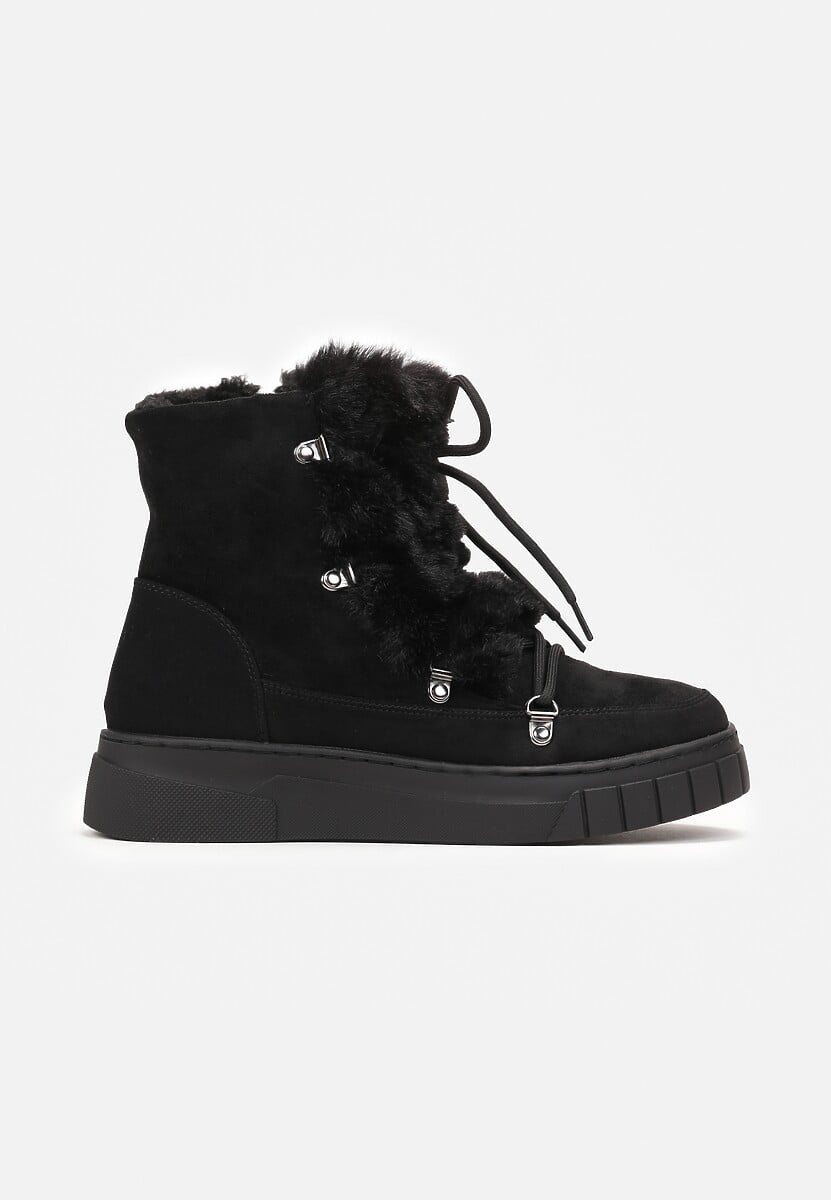 Czarne Mocno Ocieplone Śniegowce z Futerkiem Wzdłuż Wiązania  Avivina