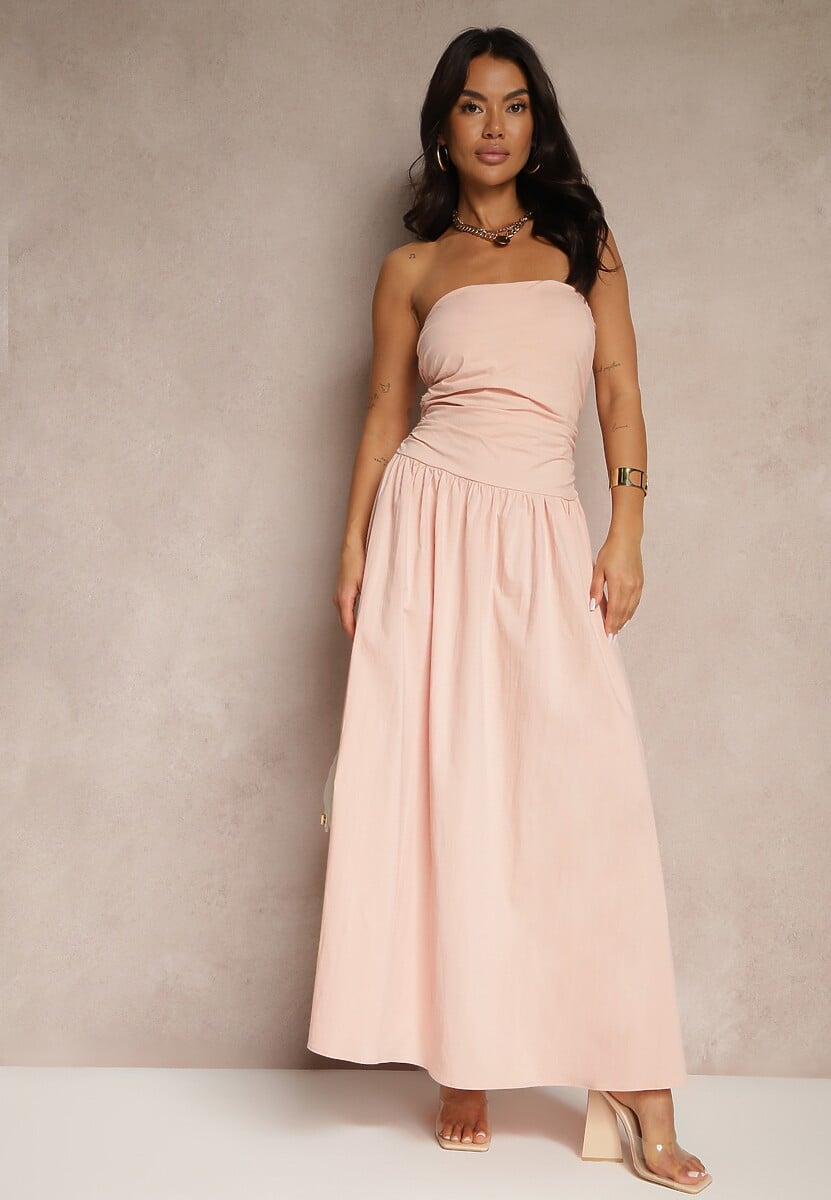 Różowa Koktajlowa Bawełniana Sukienka Bodycon Filitera