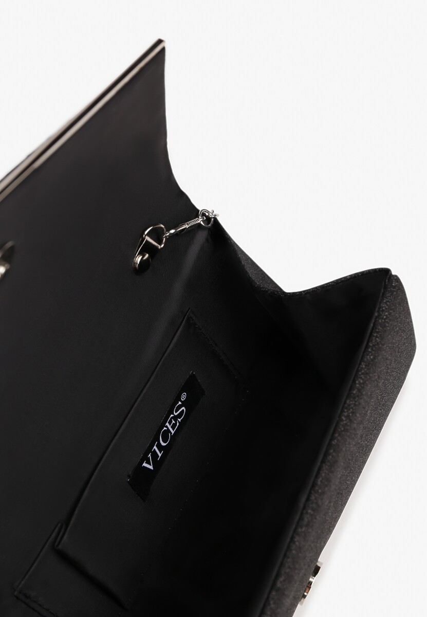 Czarna Torebka Kopertówka Ozdobiona Tłoczeniem i Brokatem Delatira