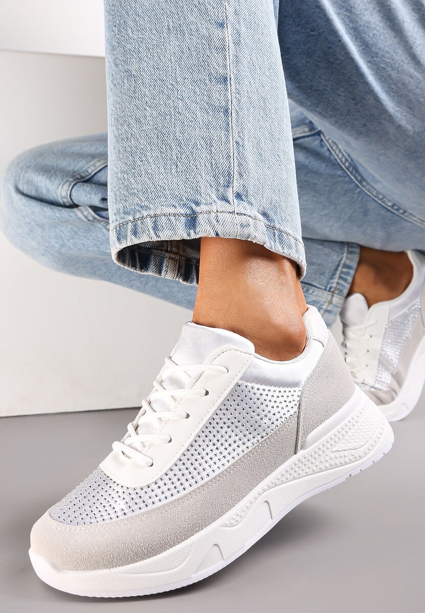 Srebrne Sneakersy z Drobnymi Cyrkoniami Hinekle