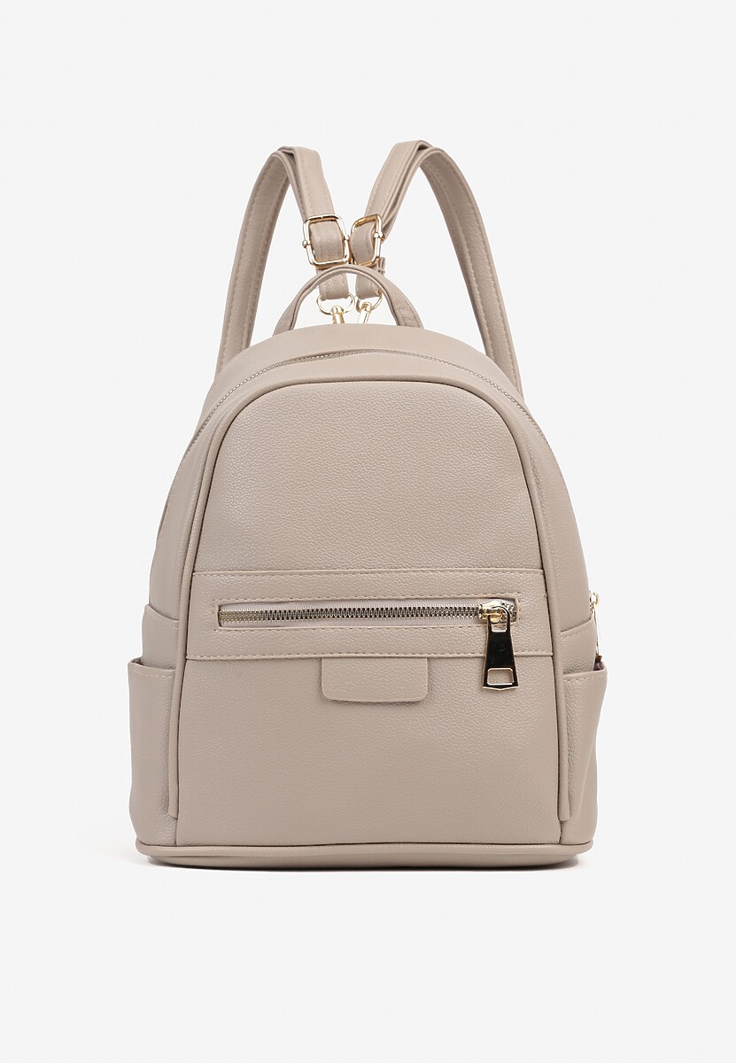 Ciemnobeżowy Mały Plecak Trapezowy Zdobiony Aplikacją Paseriela