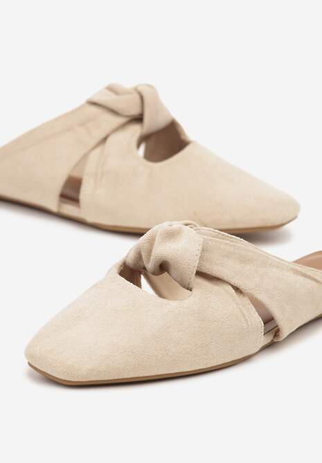 Beżowe Klapki Vices Typu Mule z Ozdobnym Supłem Elitina