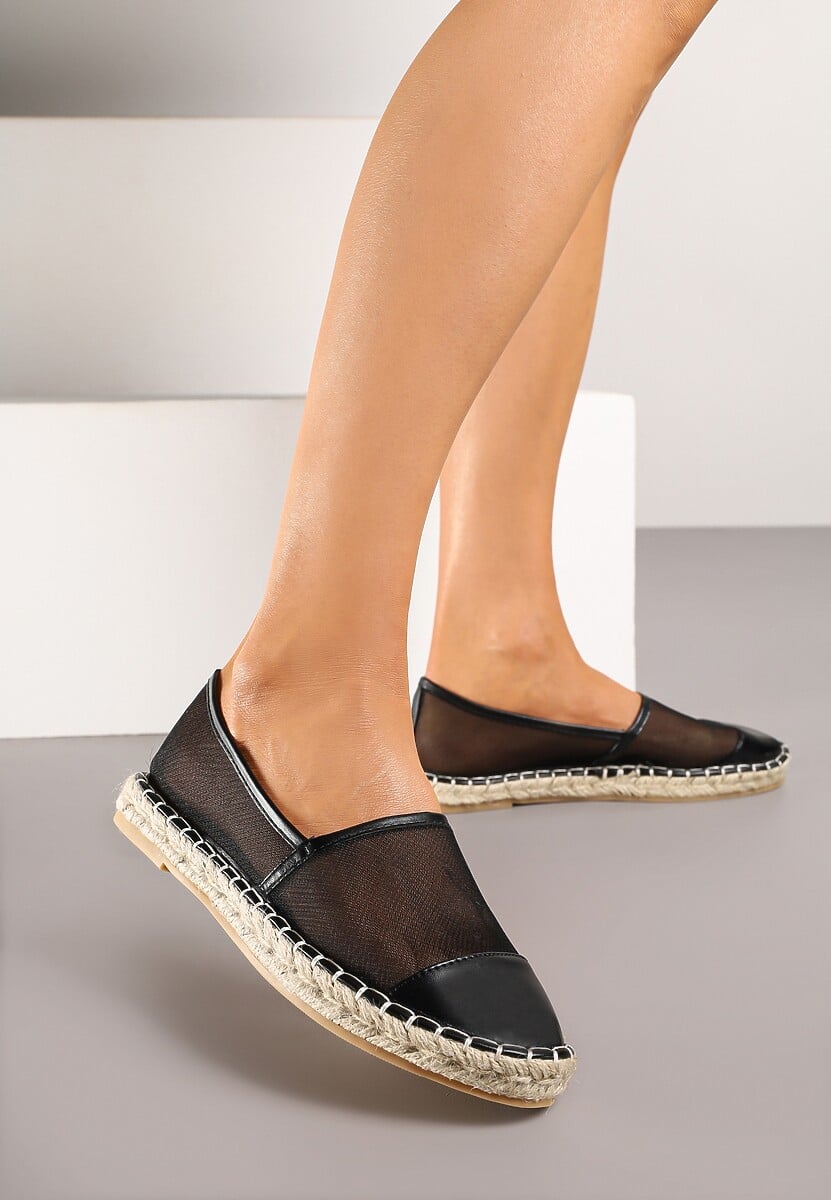Czarne Espadryle z Siateczki na Plecionej Podeszwie Folirelin