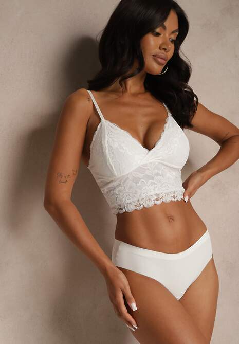 Biały Dopasowany Top z Koronki na Ramiączkach Pasirelia