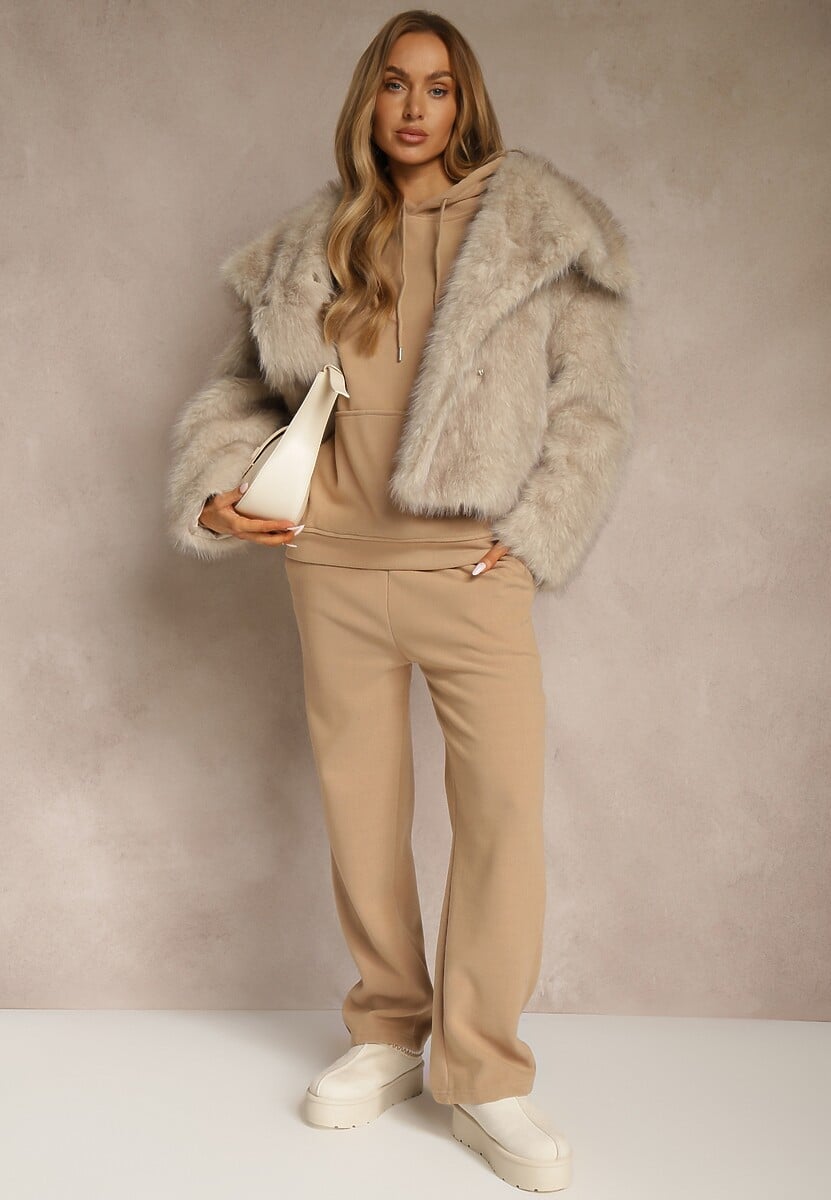 Ciemnobeżowy 2-częściowy Komplet Dresowy z Bluzą i Spodniami Orifira