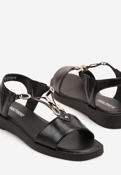 Czarne Sandały Ozdobione Aplikacjami i Metalicznym Połyskiem Tolienne