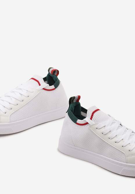 Biało-Zielone Płaskie Sneakersy Wsuwane z Imitacji Skóry ze Sznurowaniami Gaxia