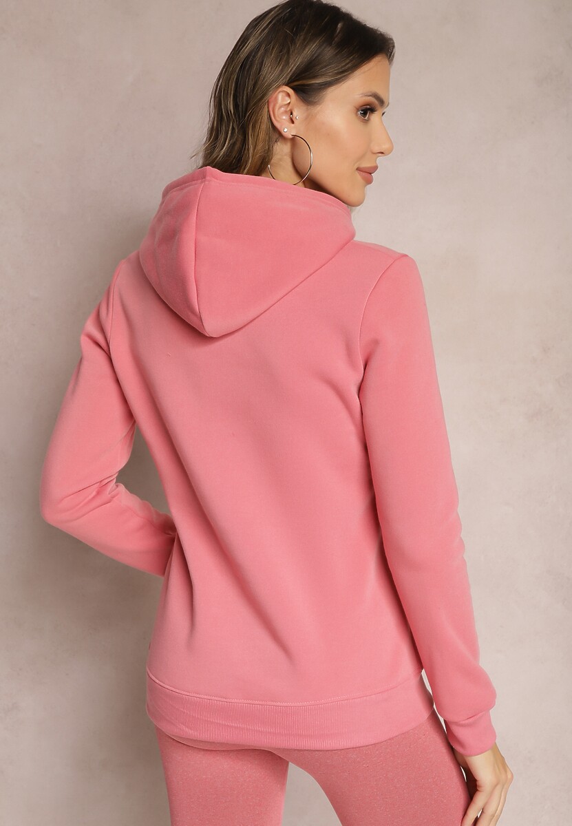 Różowa Bluza Kangurka ze Ściągaczami z Nadrukiem i Polarem Simunsa