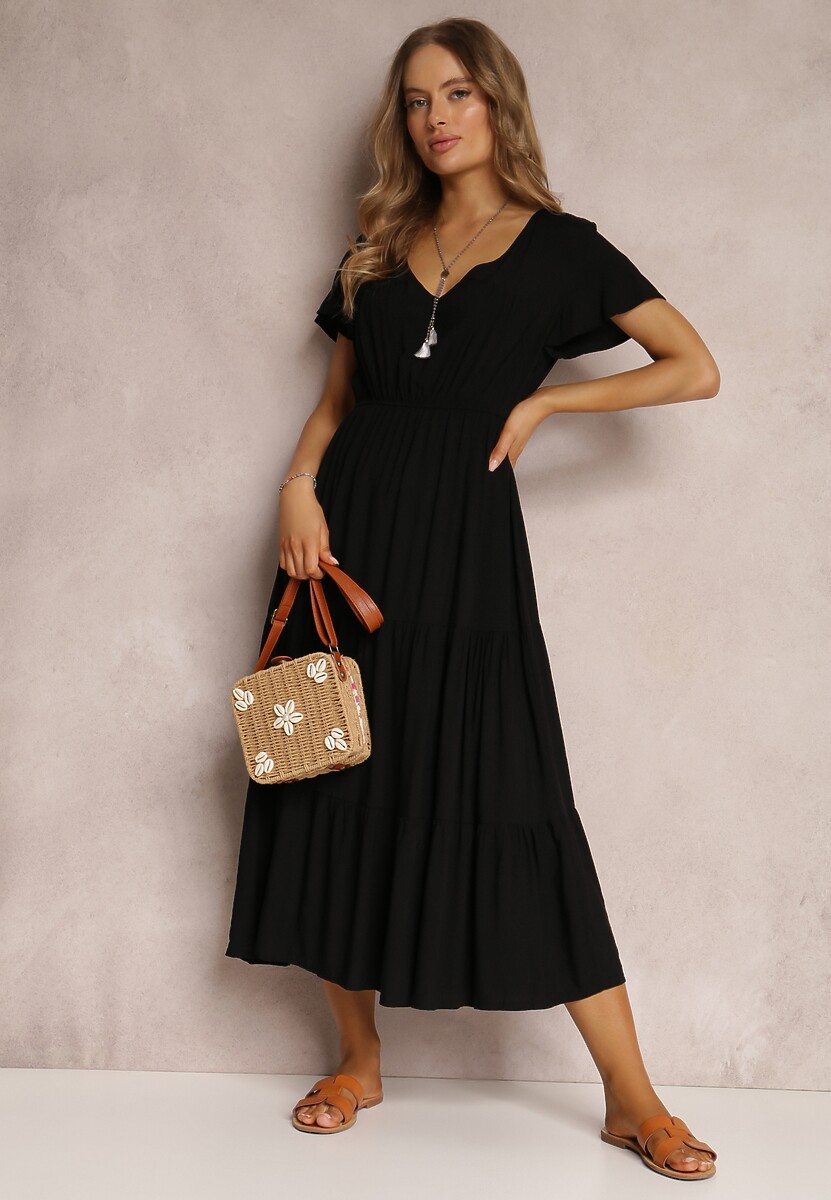 Czarna Sukienka z Wiskozy Jonmy