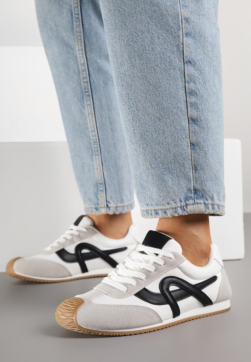 Białe Sneakersy z Geometrycznym Wzorem Arnenta