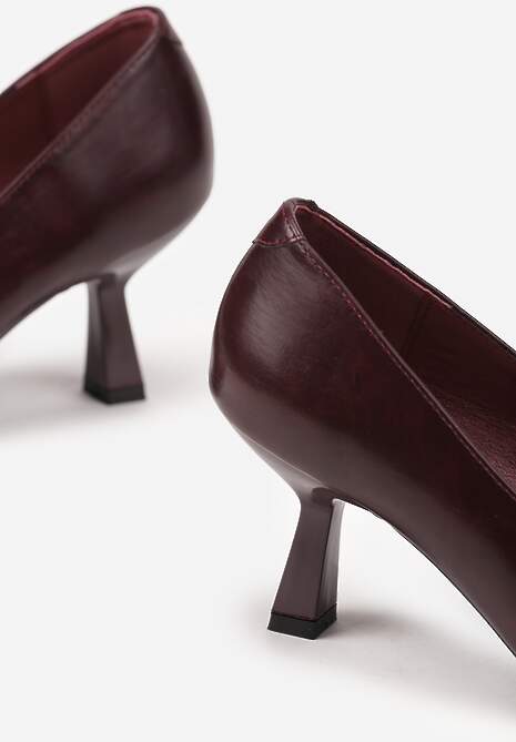 Bordowe Czółenka Vices na Kaczuszce z Wkładką ze Skóry Naturalnej Zaisse