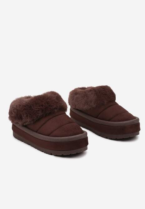 Brązowe Wsuwane Śniegowce na Platformie Ozdobione Futerkiem Sinthiana