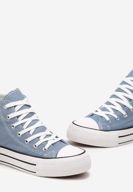 Jasnoniebieskie Sznurowane Trampki z Cholewką za Kostkę Raniea