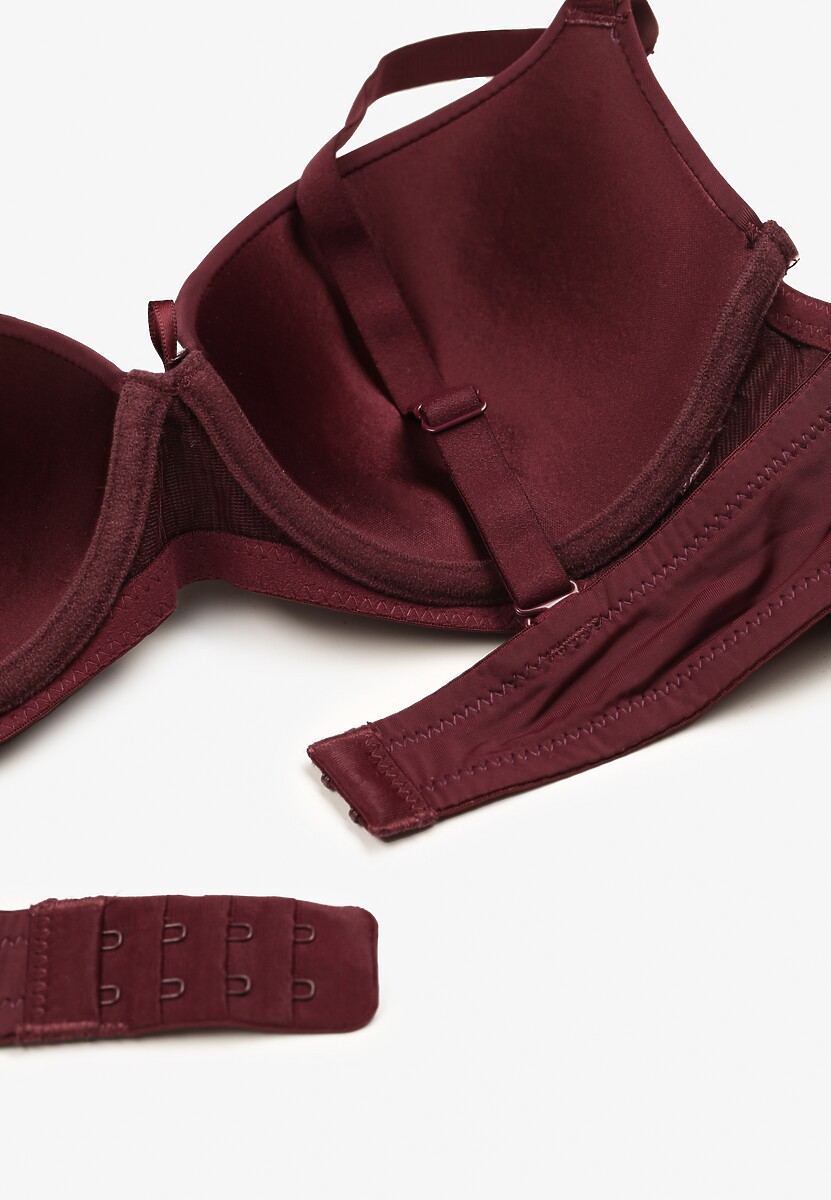 Ciemnofioletowy Biustonosz Miseczka B Push-Up na Regulowanych Ramiączkach Ozdobiony Aplikacją Alerisia