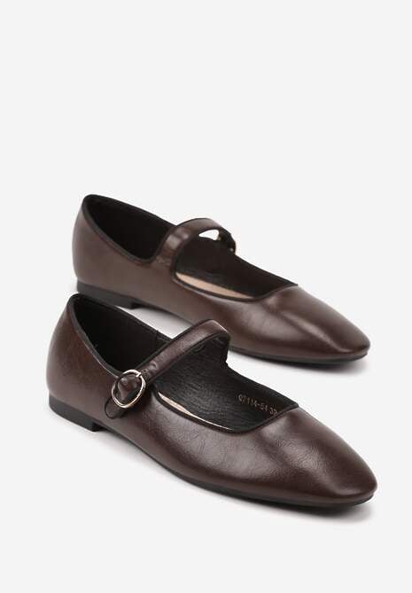 Brązowe Balerinki Vices z Wkładką ze Skóry Naturalnej Ozdobione Paskiem Patantie
