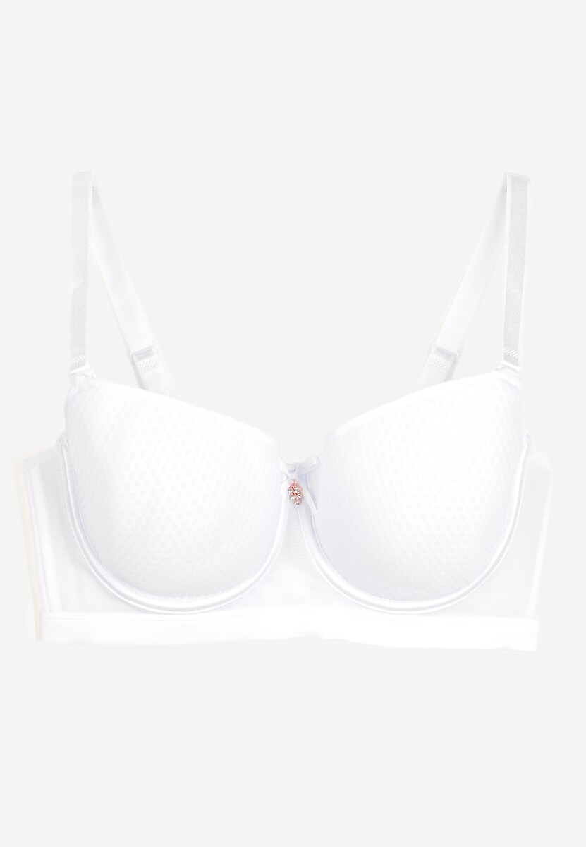 Biały Biustonosz z Metaliczną Aplikacją i Perforacją Dredefia