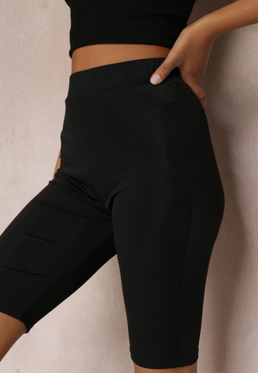 Czarne Dopasowane Szorty Biker z Gumką w Talii Netisa