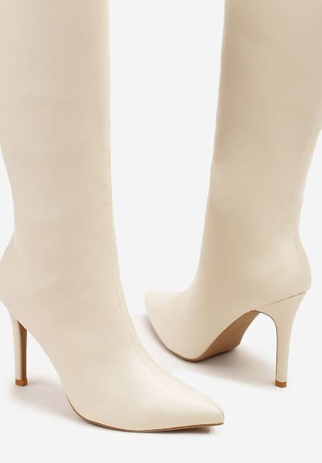 Beżowe Klasyczne Kozaki na Szpilce Latiara