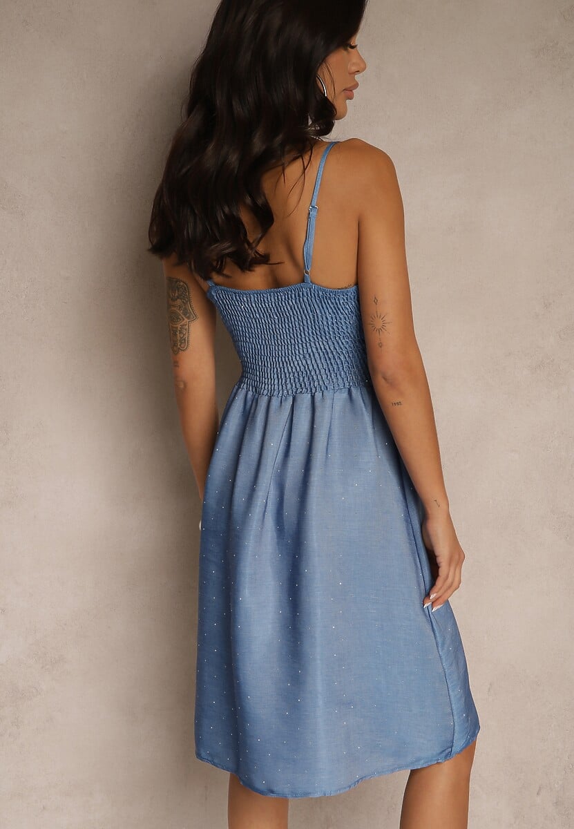 Niebieska Kopertowa Sukienka z Wiskozy o Rozkloszowanym Fasonie Lirilise