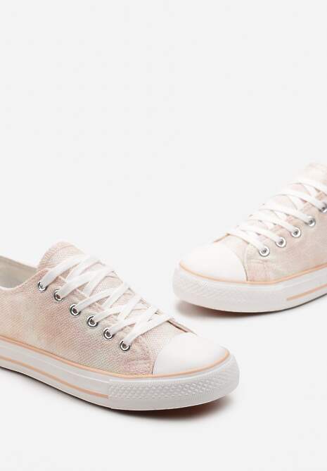 Różowe Krótkie Trampki z Drobnym Tłoczeniem na Cholewce Inarol