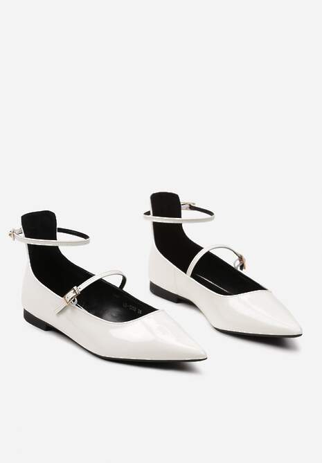 Białe Lakierowane Balerinki z Dwoma Paseczkami i Noskiem w Szpic Starsha
