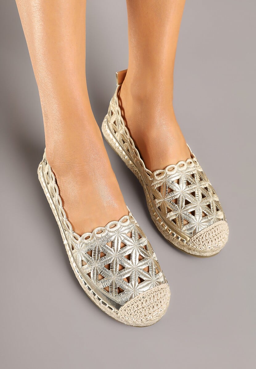 Złote Ażurowe Espadryle Ozdobione Plecionką Meranovia