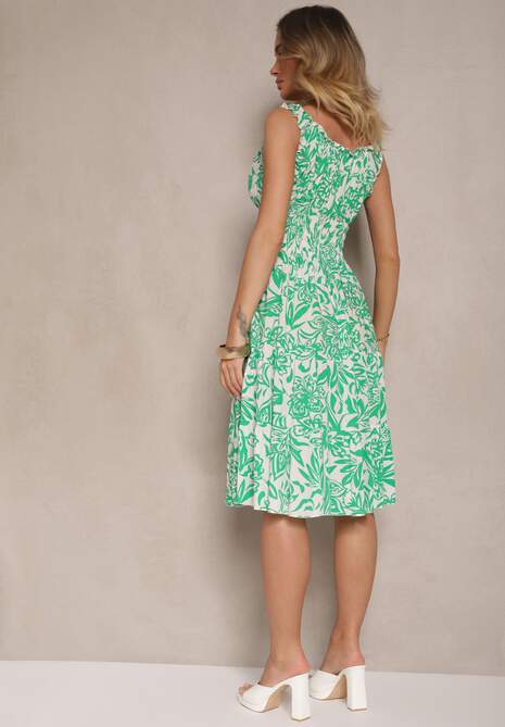 Zielona Rozkloszowana Sukienka z Bawełny z Guzikami Lisanissea