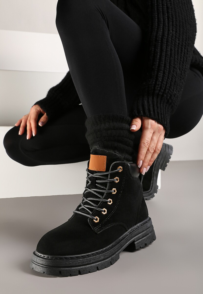 Czarne Traperki Mocno Ocieplone Sztucznym Futerkiem Janek