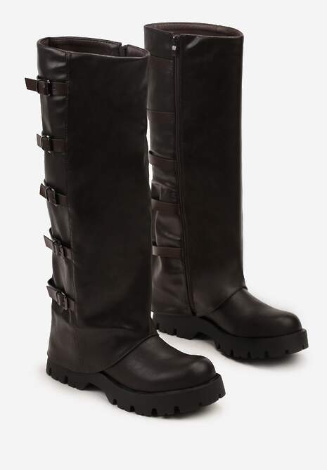 Brązowe Kozaki Bikery z Ozdobnymi Aplikacjami Latevesa