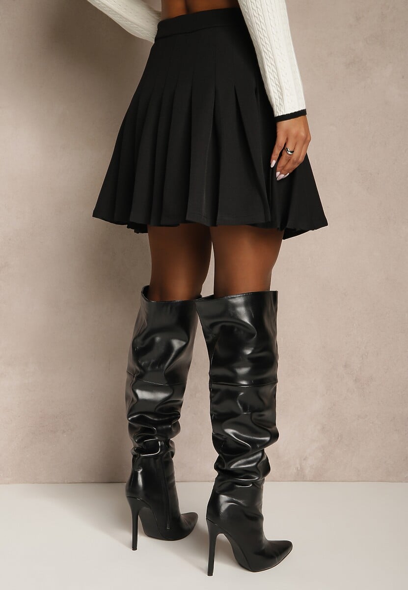 Czarne Plisowane Spódnico-Spodenki z Wiskozą z Wysokim Stanem Annorys