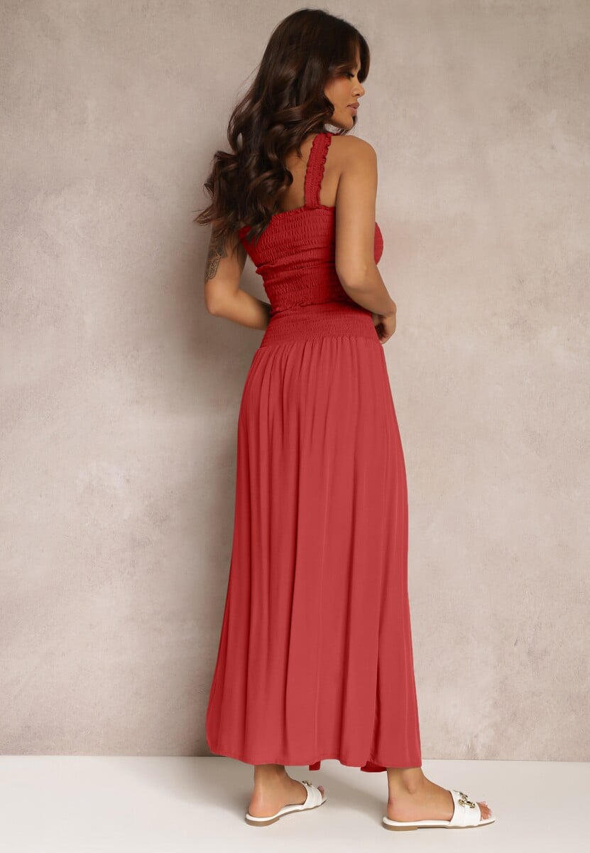 Czerwony 2-częściowy Bawełniany Komplet z Długą Spódnicą i Elastycznym Topem Diomastis