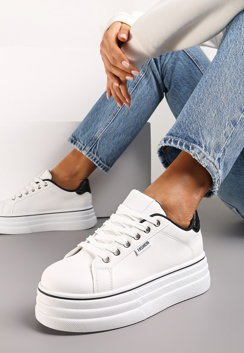 Białe Sneakersy przed Kostkę na Grubej Podeszwie Kernia