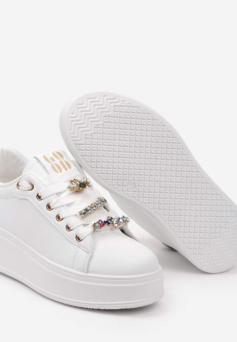 Biało-Czarne Sneakersy na Platformie Ozdobione Odpinanymi Aplikacjami z Cyrkonii Neishi