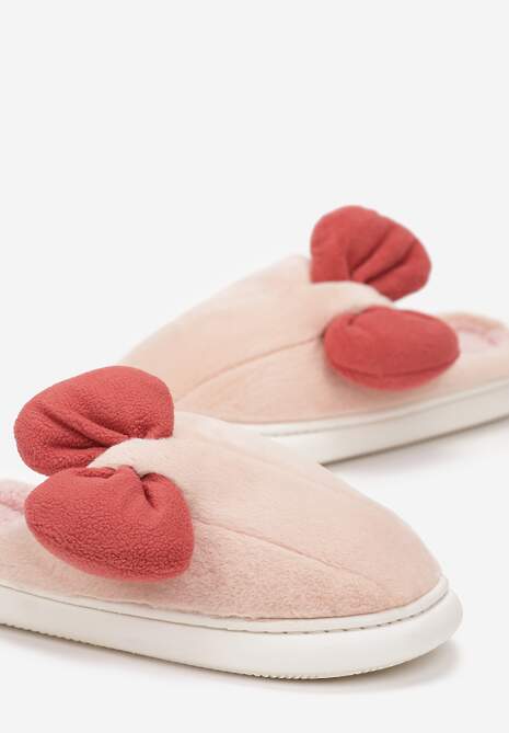 Różowe Futerkowe Kapcie z Pluszową Kokardką Vlemona