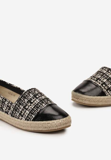 Czarne Espadryle z Tweedowego Materiału z Plecionką na Podeszwie Hexiria