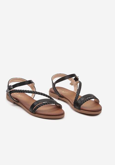 Czarne Płaskie Sandały z Ekoskóry Zapinane na Sprzączkę Kradia