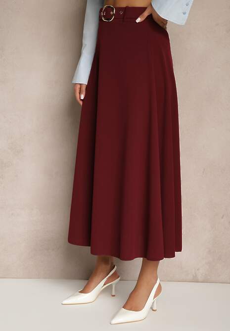 Bordowa Spódnica o Rozkloszowanym Kroju Melobia