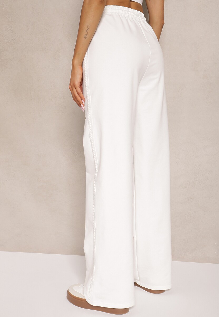 Białe Bawełniane Spodnie o Szerokim Kroju High Waist z Lampasami Pillorra