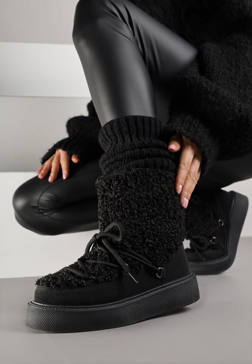 Czarne Śniegowce z Futerkiem Typu Teddy Allere