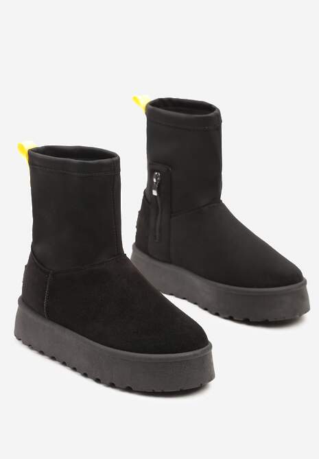 Czarne Płaskie Ocieplane Śniegowce z Elastyczną Cholewką Sevidia