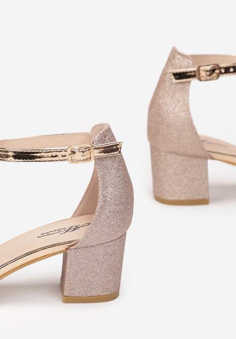 Szampańskie Sandały na Słupku z Brokatem i Paskiem z Cyrkonii Varene