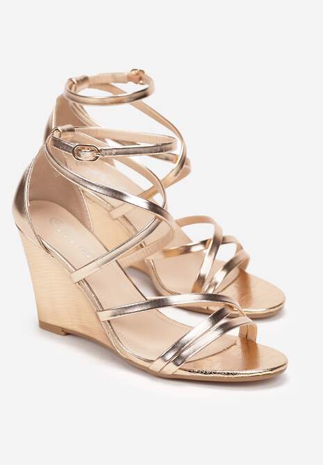 Szampańskie Sandały z Paskami na Koturnie Phymia