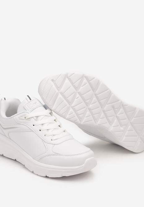 Białe Casualowe Buty Sportowe Sneakersy na Płaskiej Tłoczonej Podeszwie Velanitta